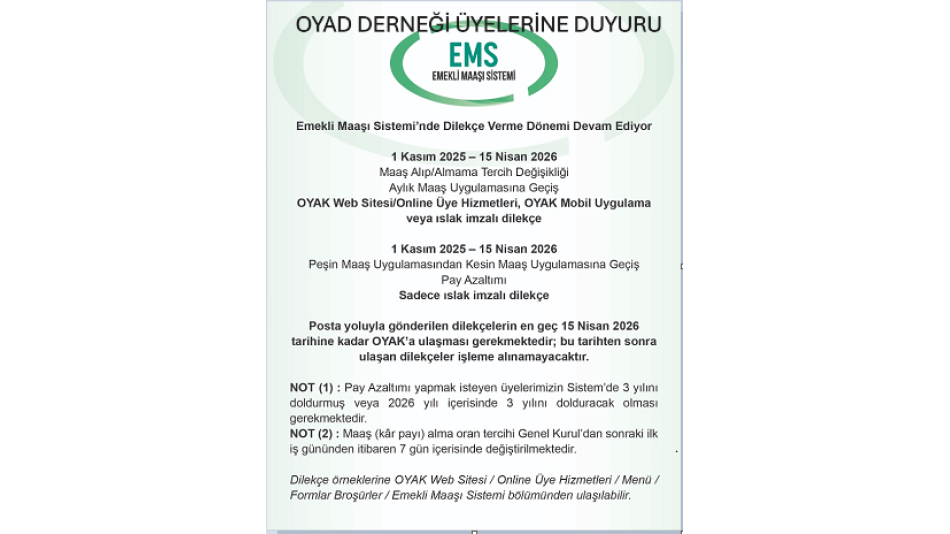 EMS Maaş sisteminde dilekçe verme tarihleri