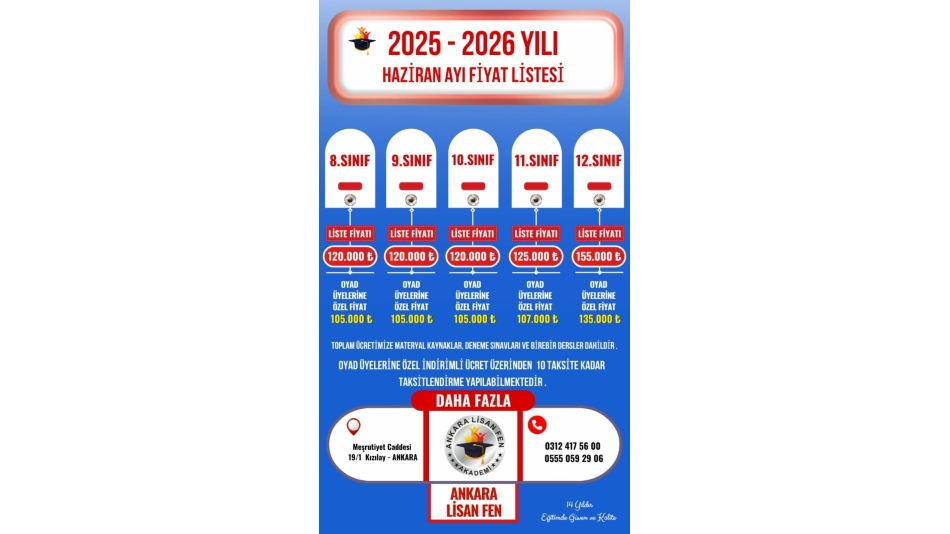 Ankara Lisan Fen Akademisinden OYAD üyelerine Özel İndirim