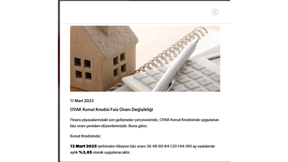 Konut Kredisi Faiz Oranı Değişikliği